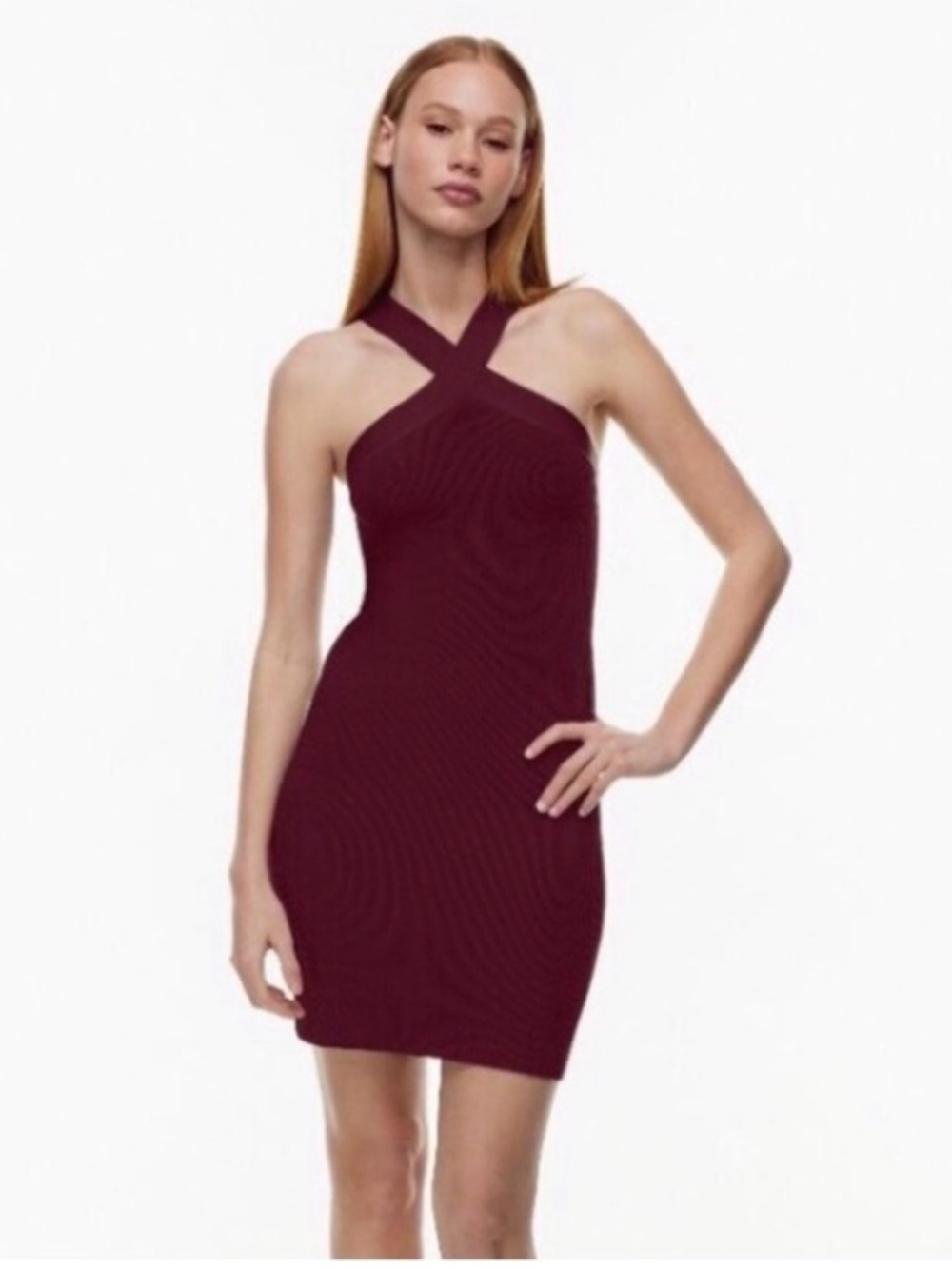 Aritzia Sculpt Knit Criss Cross Dress
 in Burgundy
